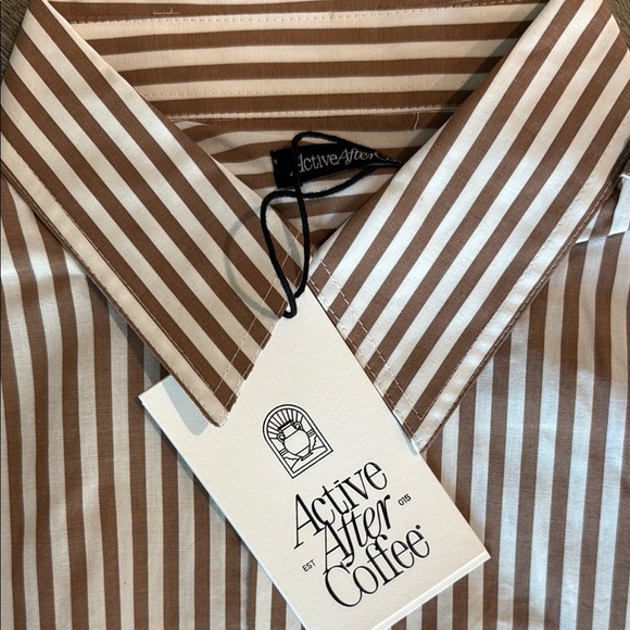 NWT Active After Coffee Brown Striped Men's Shirt  100% cotton sz s - Picture 2 of 6